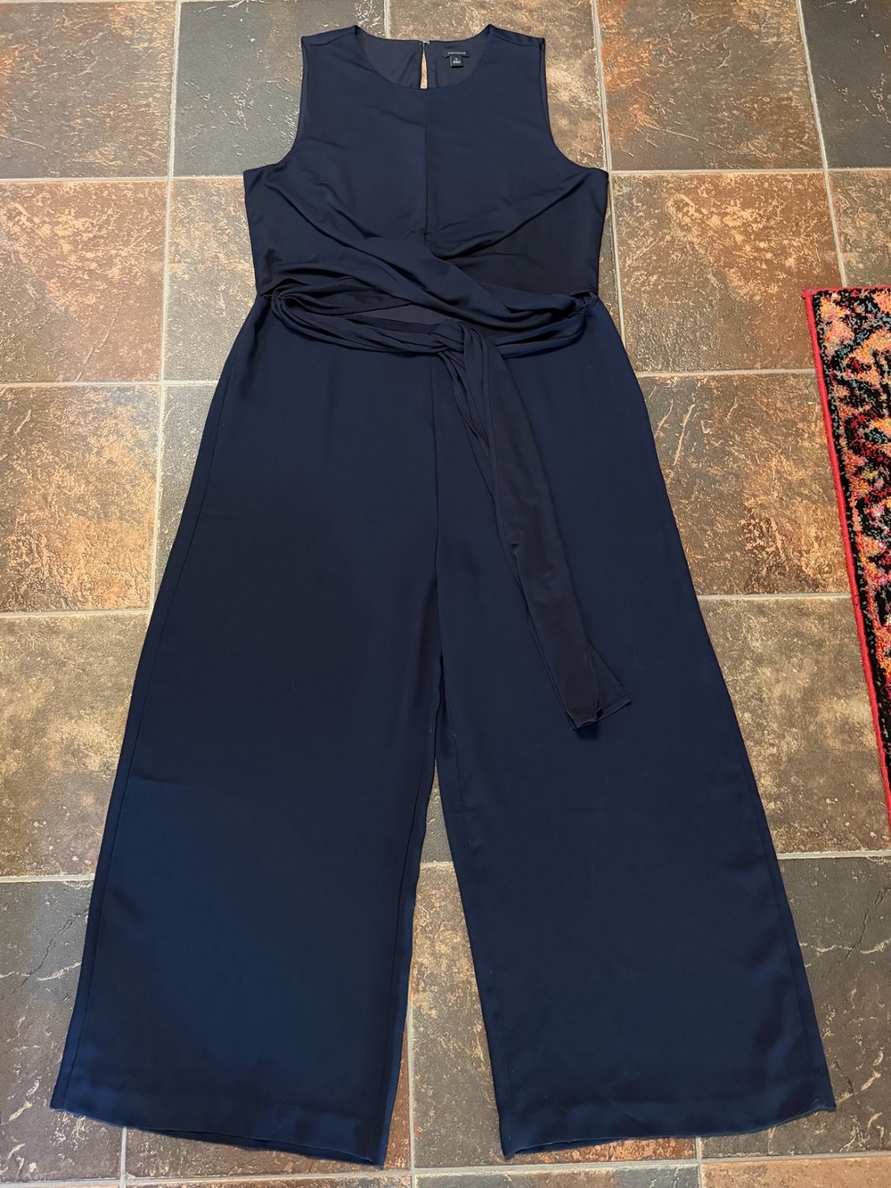 Ann Taylor Twist Front Belted Jumpsuit Navy/Night Sky Size 14
